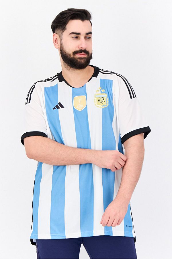 adidas-Men Sportswear Fit Short Sleeve Football Jersey, White/Light Blue 1