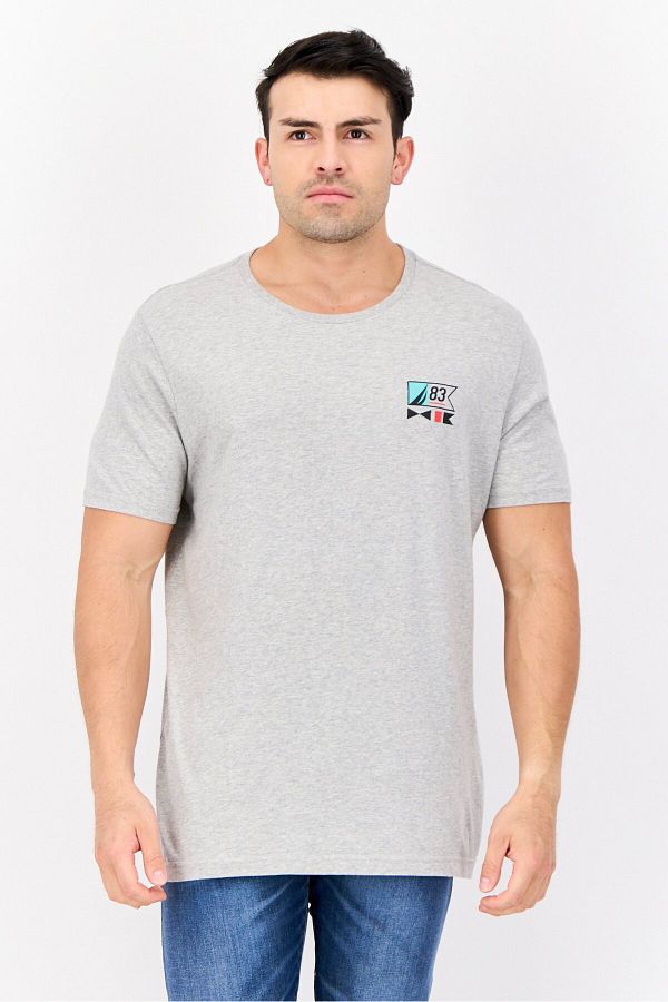 Nautica-Men Crew Neck Short Sleeves Graphic Print T-shirt, Light Grey 1