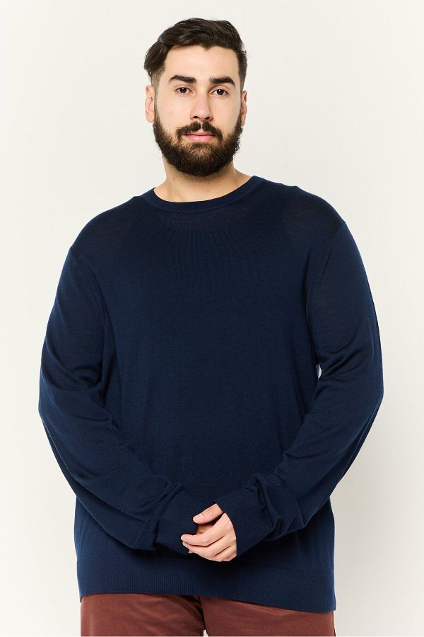 Michael Kors-Men Crew Neck Knitted Sweater, Navy Blue 1