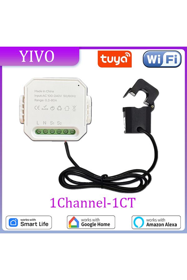 Choice-1Channel-1CT Tuya Smart WiFi Energy Meter 1Channel with Current Transformer Clamp App Monitor Power 1