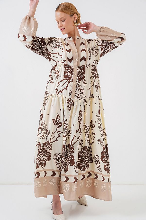 Bigdart-2423 Authentic Patterned Hijab Dress - H. Brown 1
