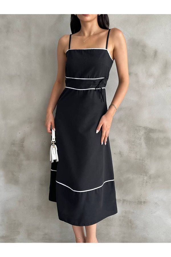 LE CARAMBOLE-Women's Black Waist Lace Detailed Strappy Summer Dress 1