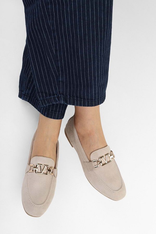Shoeberry-Women's Sufe Beige Suede Buckle Ballerinas 1