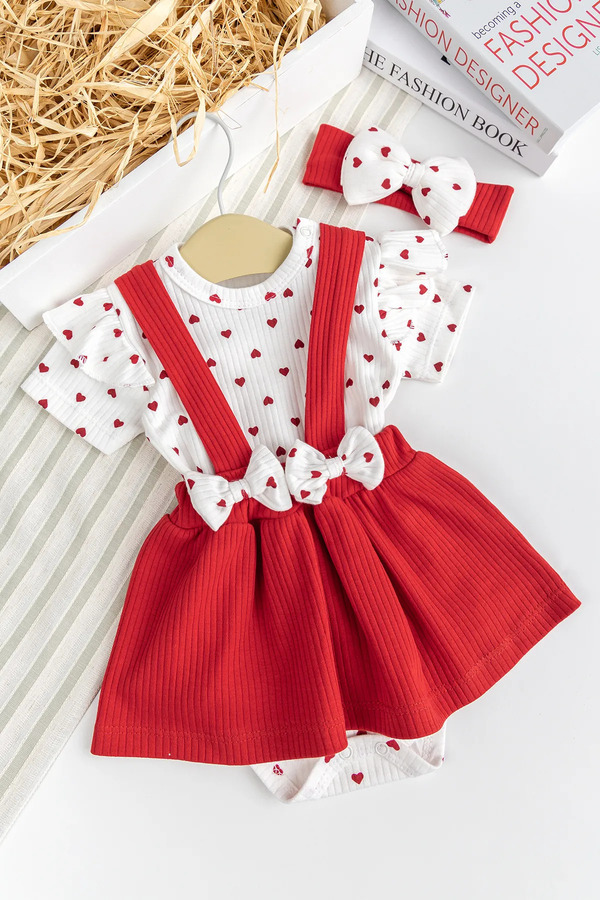 Babymod Kız Bebek Fiyonklu Bandanalı Yazlık %100 Pamuk Şık Elbise Etek Jile Dogum Günü Özel Gün Takım