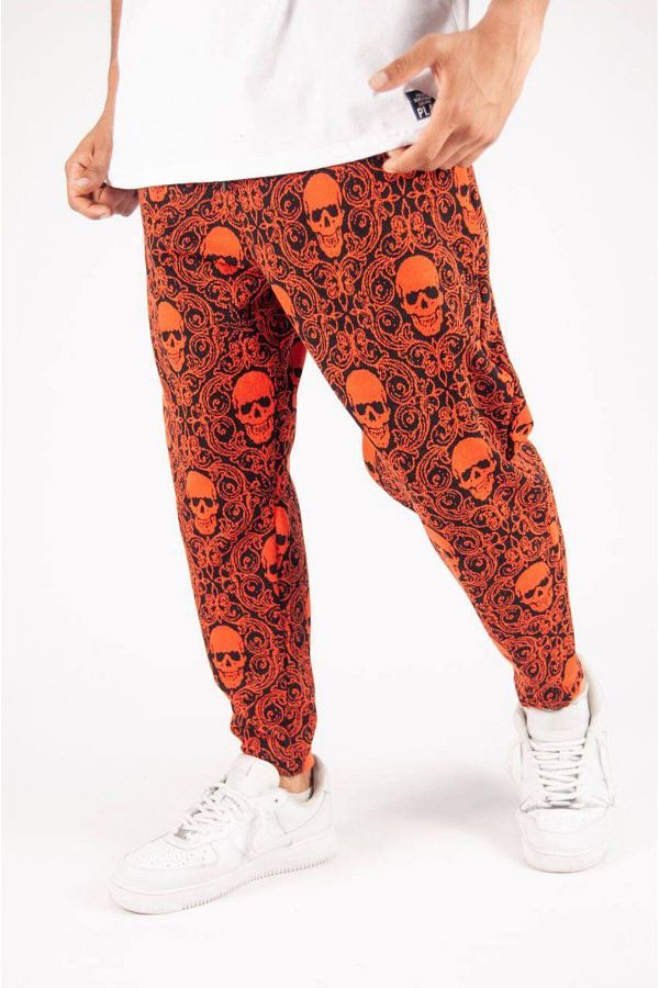 SUPERBLUE-Men's Figure Pattern Elastic Orange Baguette Trousers 1