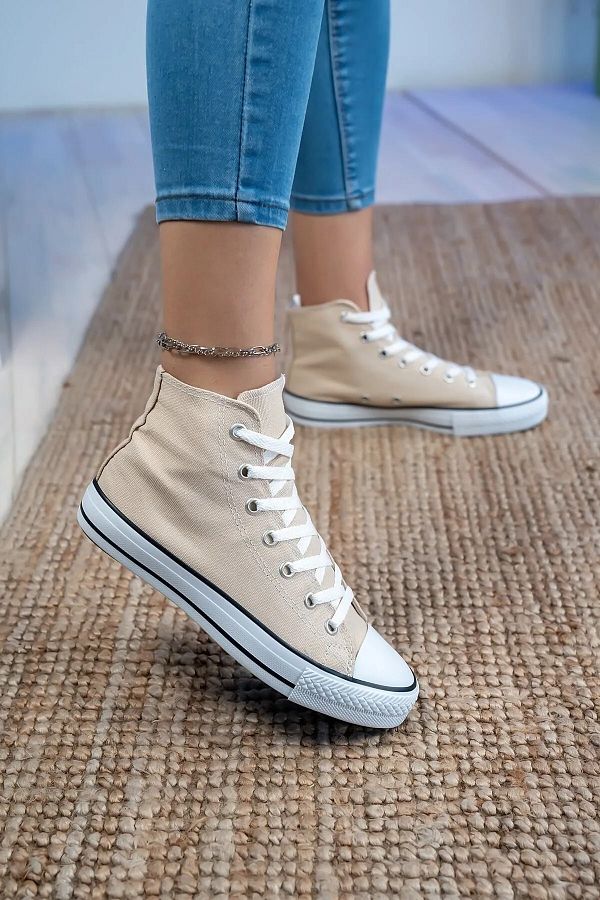 Shudy-Women's Men's Cream Beige High Top Linen Walking Sneakers Sneaker 1