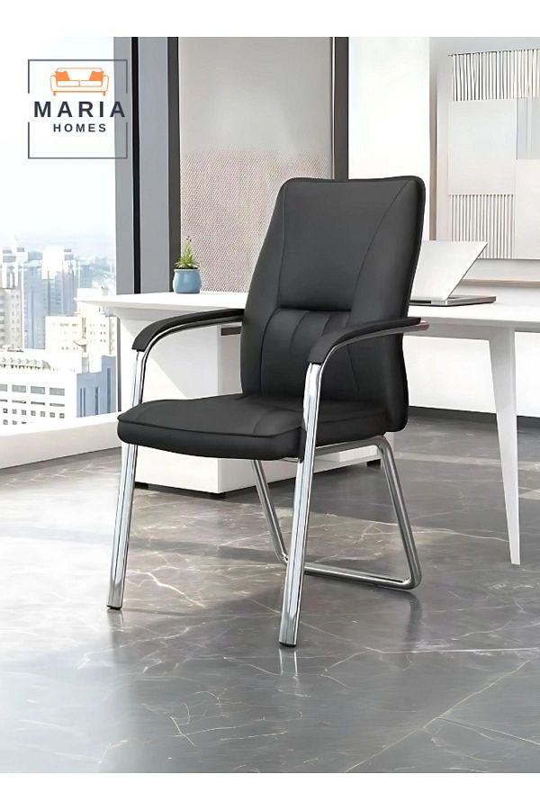 MARIA HOMES-Executive Leather Office Visitor Chair - 91x45x44 cm, Padded Seat & Backrest, Chrome Frame 1