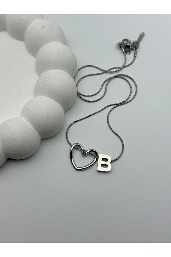 ilvesa shop-B Letter Knot Heart Steel Necklace 1