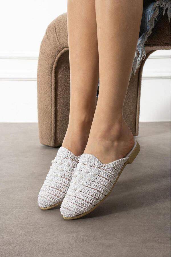 İpek-Silk Women's Straw Rope Beaded Daily Home Beach Front Indoor Slippers 1