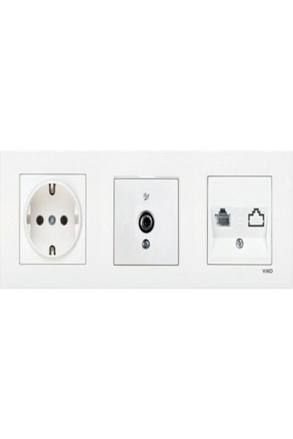 VİKO-Torunoğlu Elektronik Viko Square Series Grounded Socket Ef Sat Socket Data Telephone Socket 3 Cerceve 1