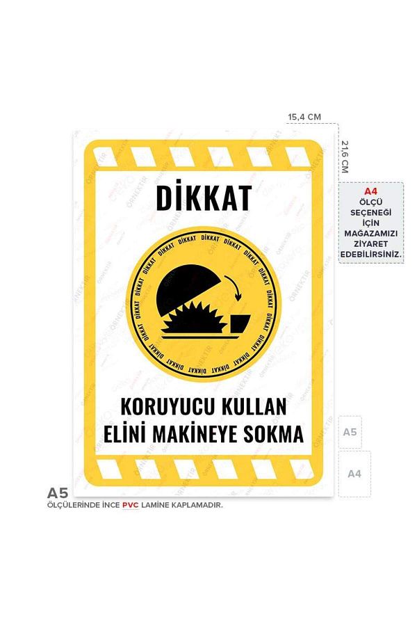 Posterya-Ul01930-A5 - Warning Sign for Using Protective Hand in Machine (15,4×21,6cm) 1