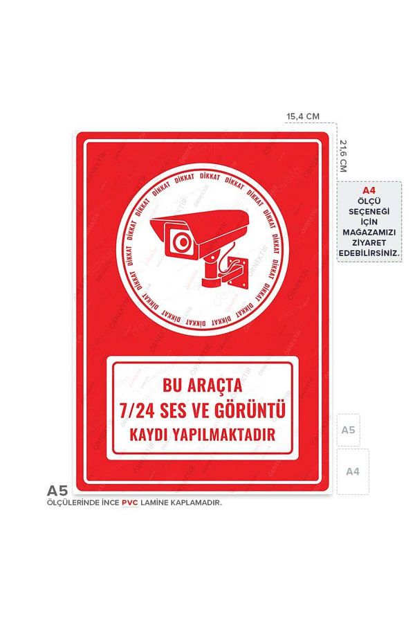 Posterya-Ul01305-A5 - Audio and Video Recording Is Being Made in This Vehicle 24/7 Warning Sign (15,4×21,6cm) 1