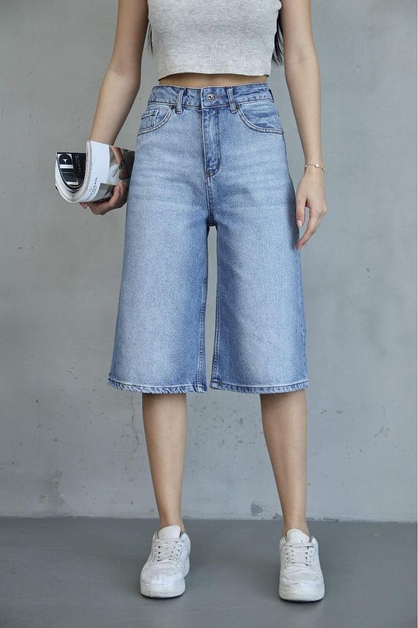 DENİKK-Trend Tint Washed Distressed Effect Baggy Jean Denim Bermuda Roller Shorts 1