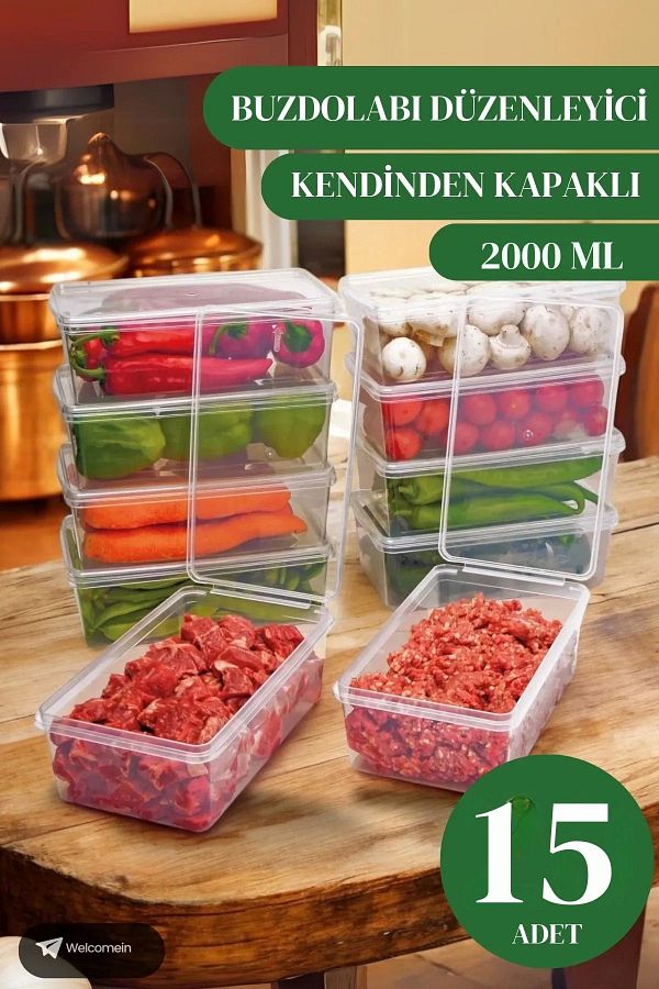 LiderGlobal-15 Pieces 2 Lt. Icebox Storage Container Organizer Suitable for Self-Covered Deep Freezer (2000 ml) 1