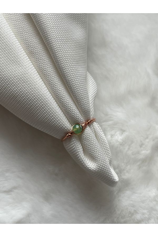 Pel Design-Minimal Green Agate Adjustable Copper Wire Ring 1
