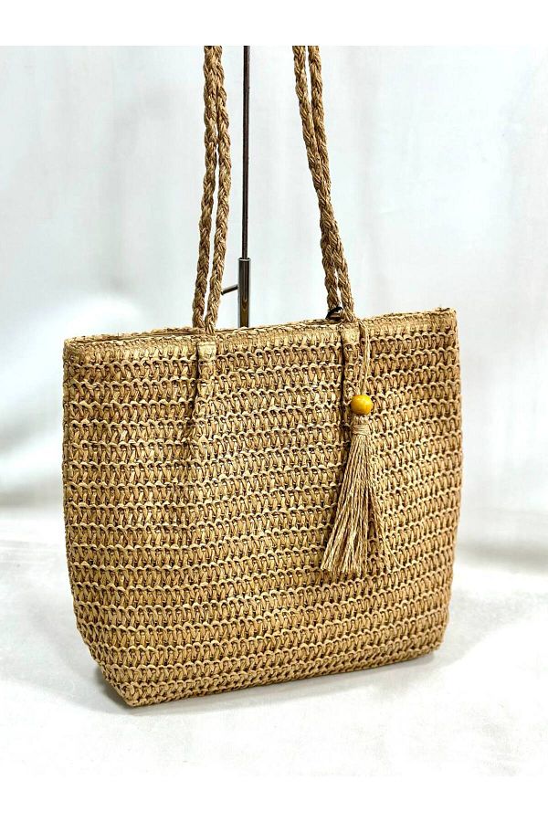 çkn sedat çakan çanta & fular & aksesuar-Jute Straw Knitted Women Shoulder Bag 1
