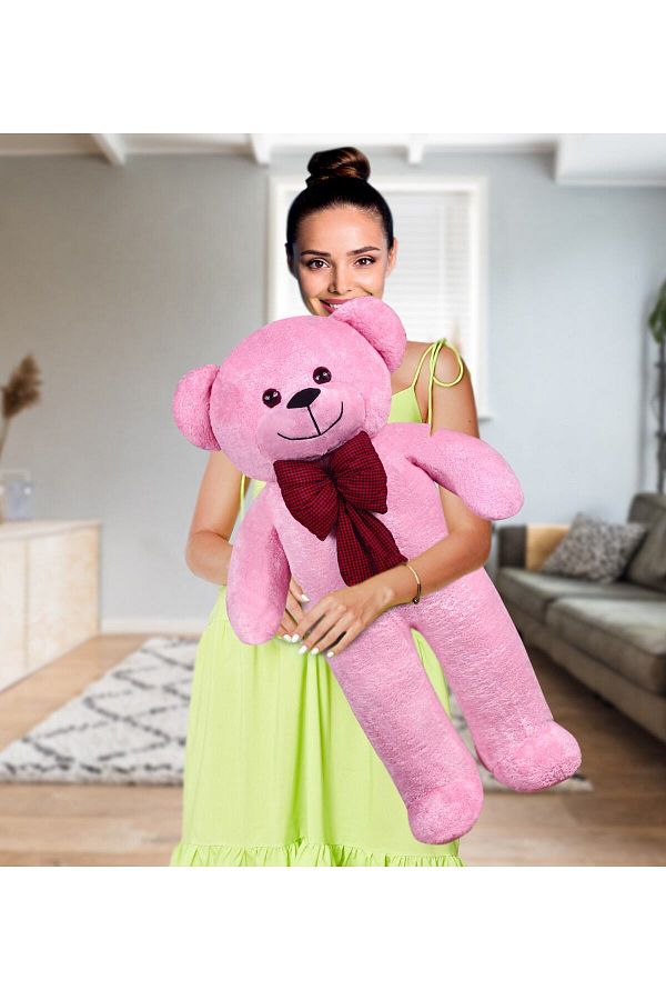 HARİKA PELUŞ FABRİKASI-120-100 Cm Big Pink Teddy Bear with Bow Tie 1