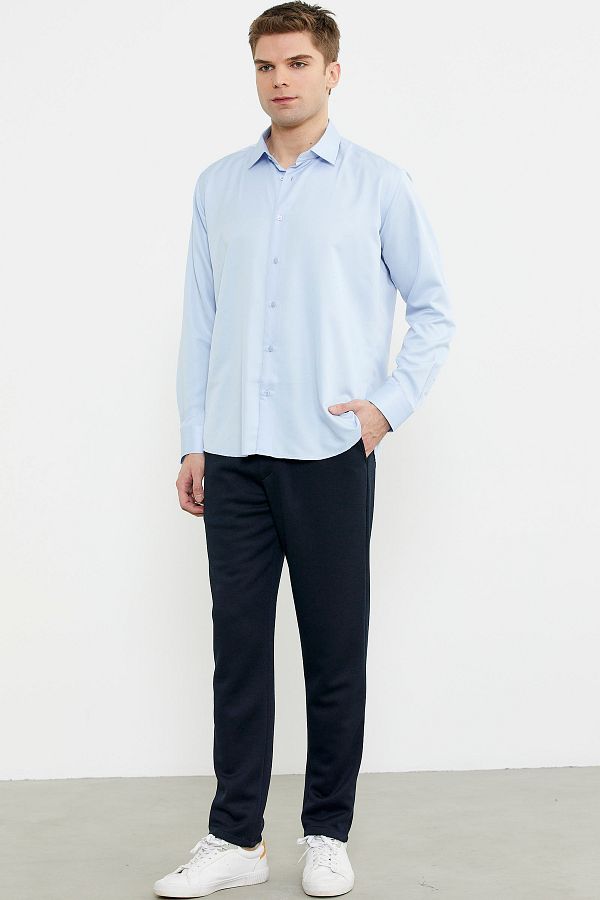 Sementa-Elastic Waist Trousers with Side Pockets - Navy Blue 1