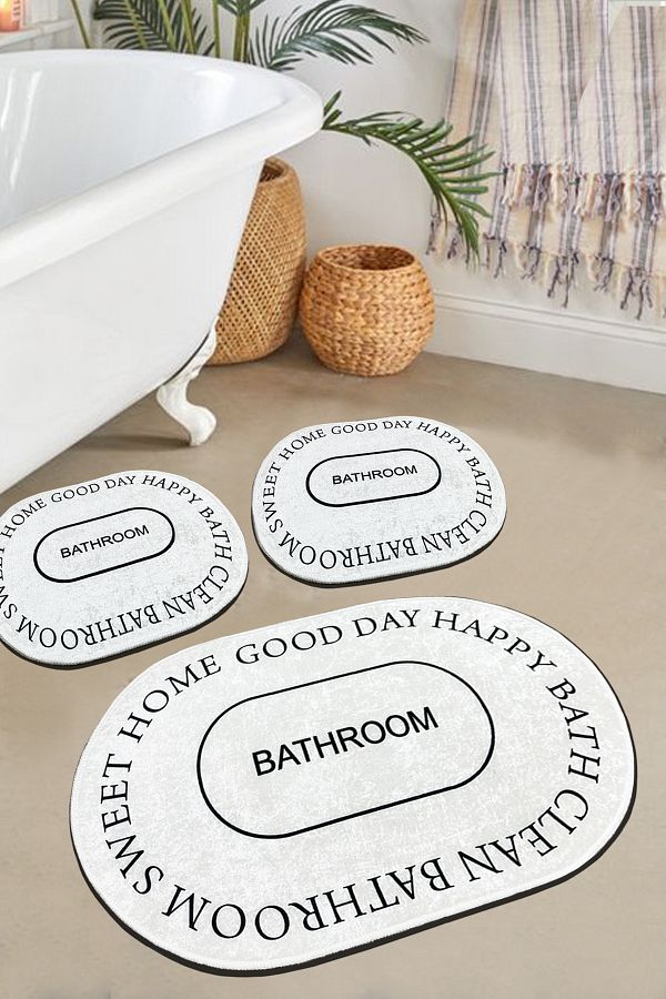 Chilai Home-Baindos 3-Piece Bath Mat Set Ecru, Non-Slip Base Toilet Set Djtbanyo 1
