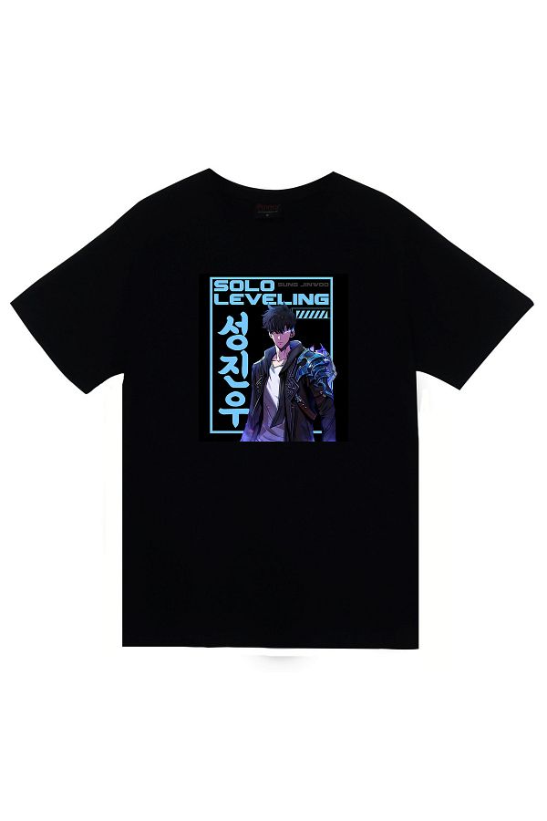 fame-stoned-Solo Leveling Sung Jin Woo Anime Unisex Blue 100% Cotton T-Shirt 1