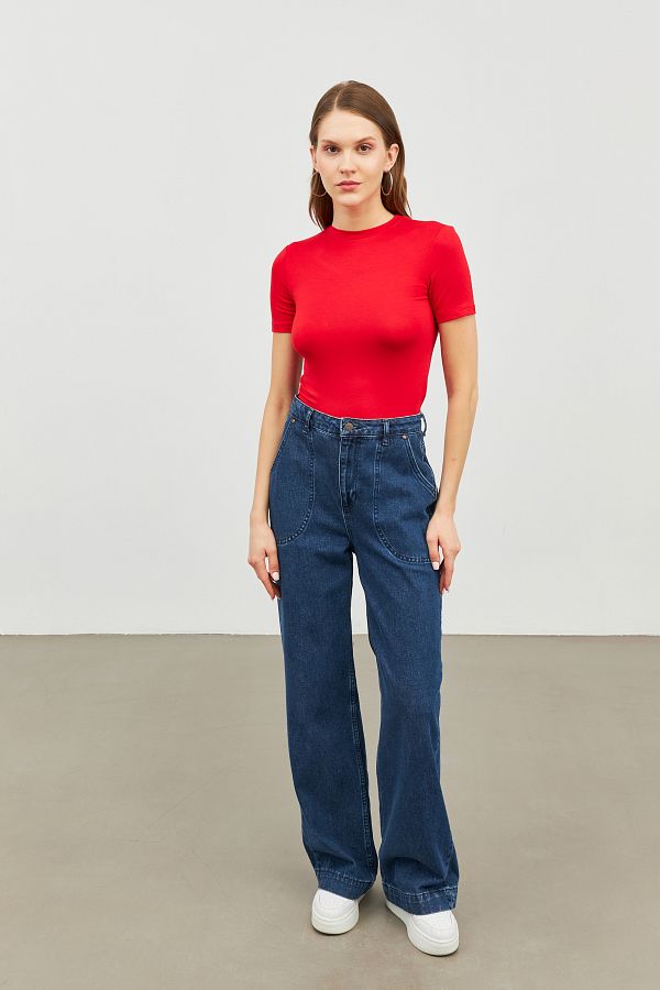 Bukamiss-Women's Red Short Sleeve Blouse 1