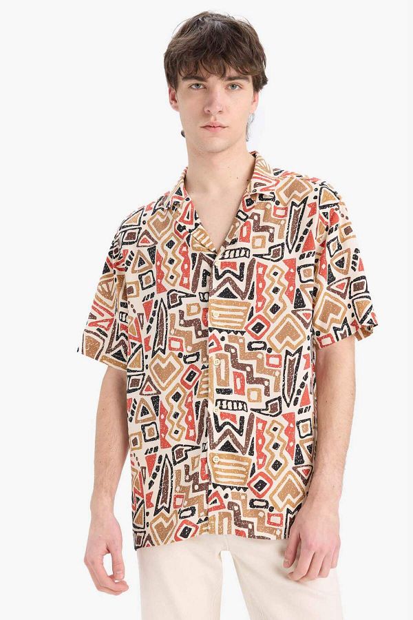 DeFacto-Regular Fit Apache Collar Patterned Summer Short Sleeve Shirt E1041Ax25Sm 1