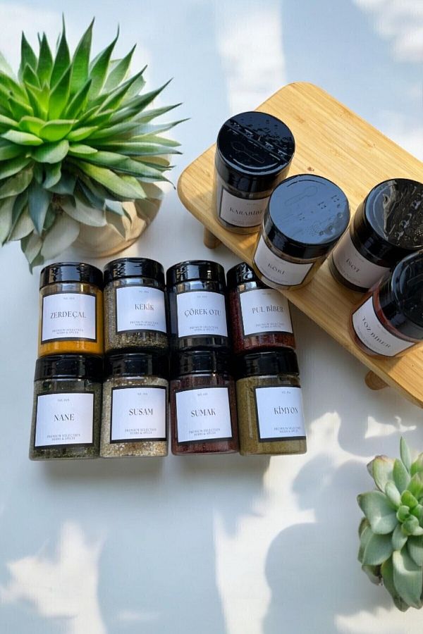 EG75-8 Pcs 200ml. Spice Rack Set with Private Label and Double Lid (16 Pieces Spice Rack Label with Gift) 1
