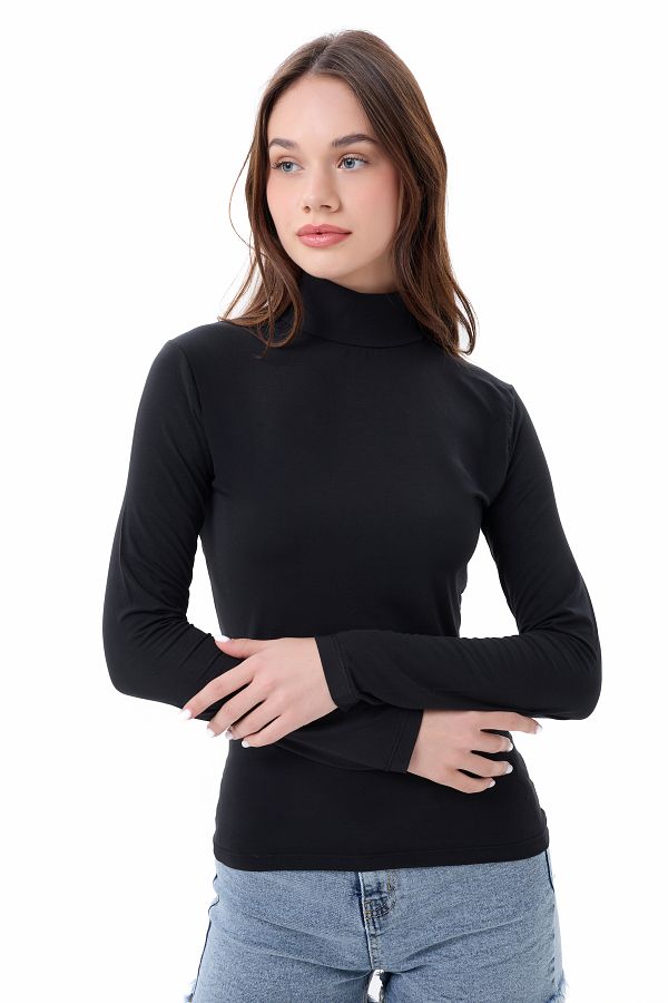 vesantia-Women's Black Body Half Turtleneck 1