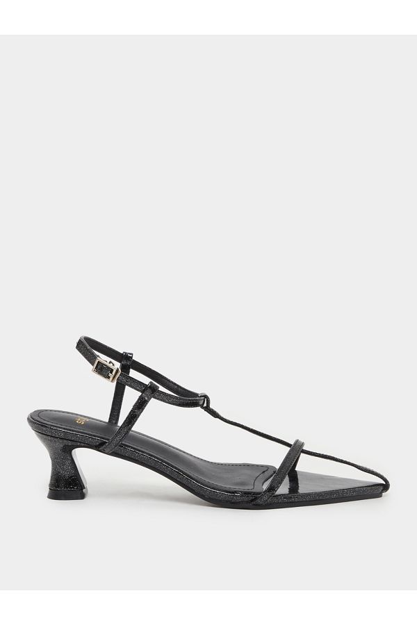 Styli-Glittered Pointed Toe Kitten Heel Sandals 1