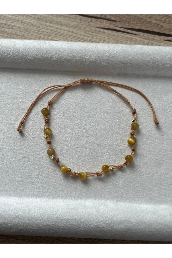 Pel Design-Minimal Yellow Tiger Eye Stone Rope Bracelet & Anklet 1