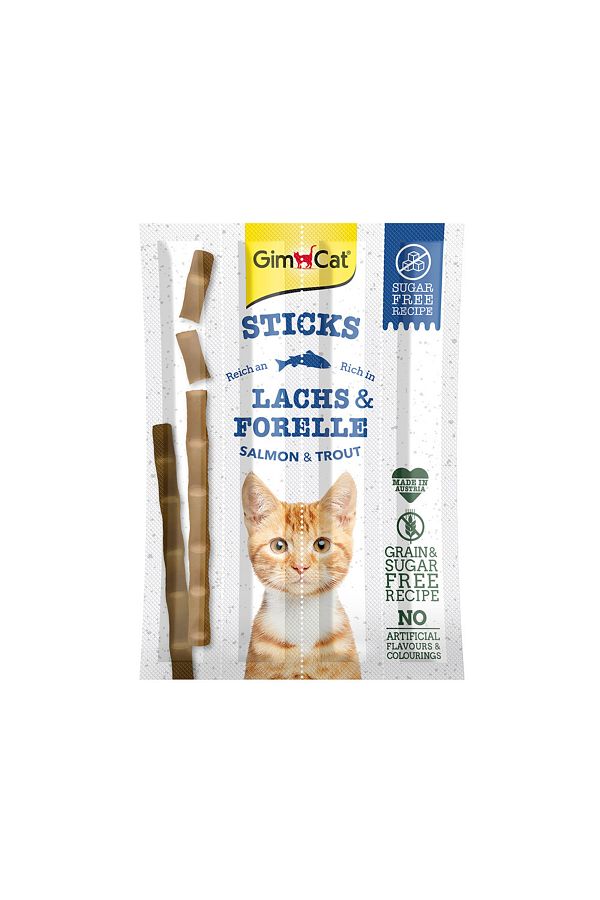 Gimcat-أعواد جيم كات بنكهة السلمون والسلمون المرقط، 20 غرام، عبوة من 4 قطع 1