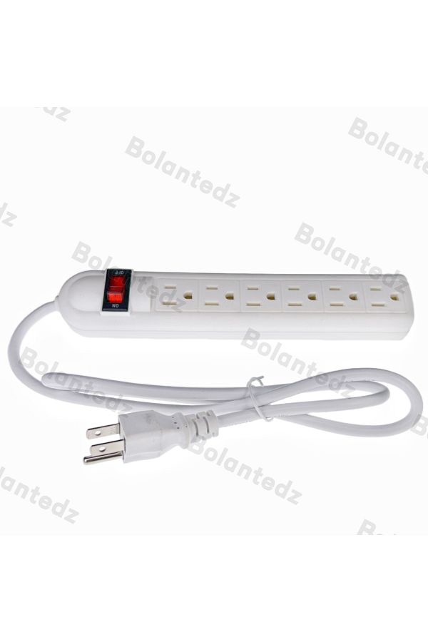 Bolantedz-White Power Socket 6 Us Ac Outlets Power Strip With Switch 1m Extension Cord For Home, Off 1