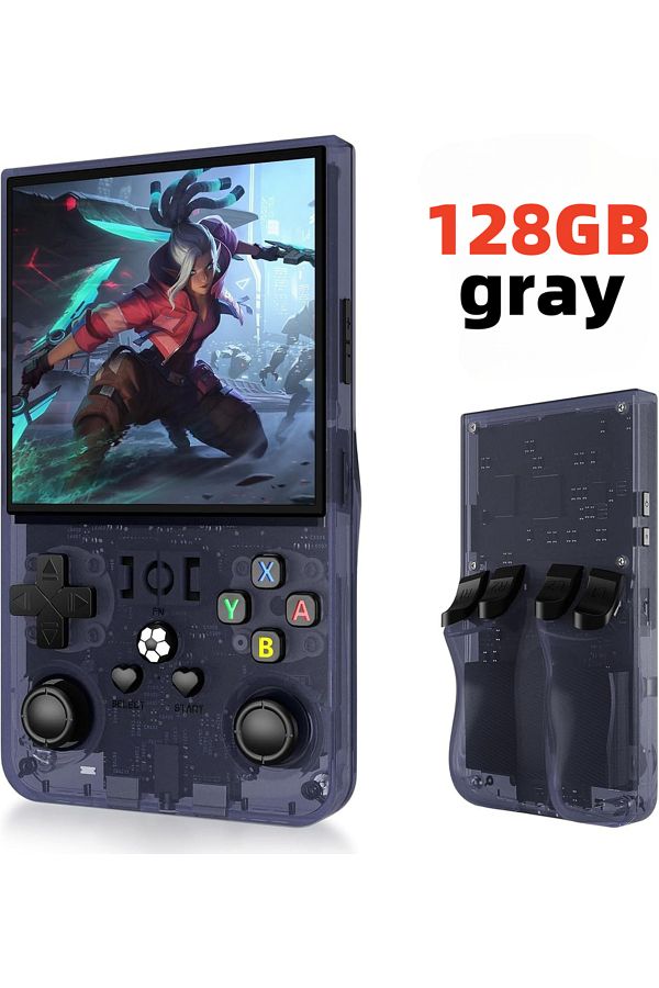 ZUIDID-gray 128GB R36 pro Open Source Retro Handheld Video Game Console with 3.5 Inch IPS Screen 128GB Port 1