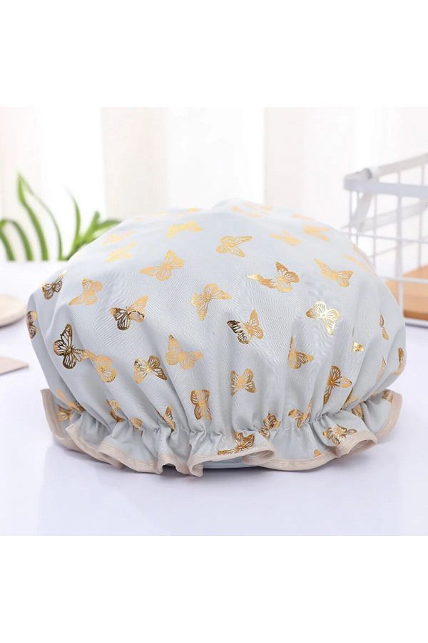 Choice-Green Hot sales Double Shower Cap Waterproof Hair Cap Hot Gold Printed Terylene Cotton Shower Cap B 1