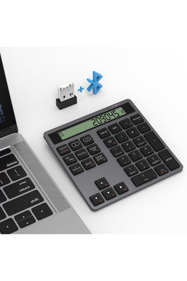 Choice-Grey 2.4G Wireless Bluetooth Numeric Keyboard with Screen Display Calculator 2 in1 Portable Wireless 1