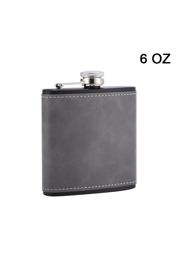 Choice-6oz Gray 6/8oz Portable Hip Flask Brown Leather Covered Stainless Steel Flask for Alcohol Whiskey Fl 1
