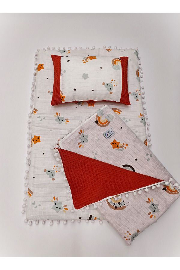 meleginisiklitoplari-Double Sided 3-Piece Bottom Opening Set, Baby Pillow and Ply Fabric 1