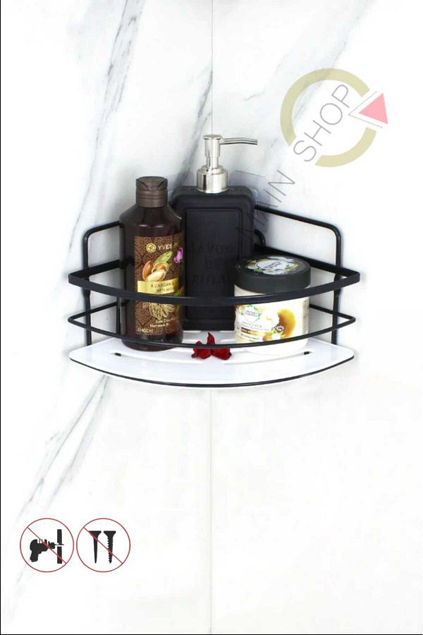 MAİN SHOP-Crystal Shelf with Adhesive Lams - Adjustable Lifetime Rustproof Bathroom Organizer Black-And-White 1