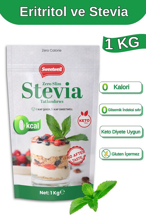 Sweetwell-Zero Slim Stevia & Eritritol Sweetener 1 kg Sugar Free, 0 Calories, Keto and Vegan Compatible 1