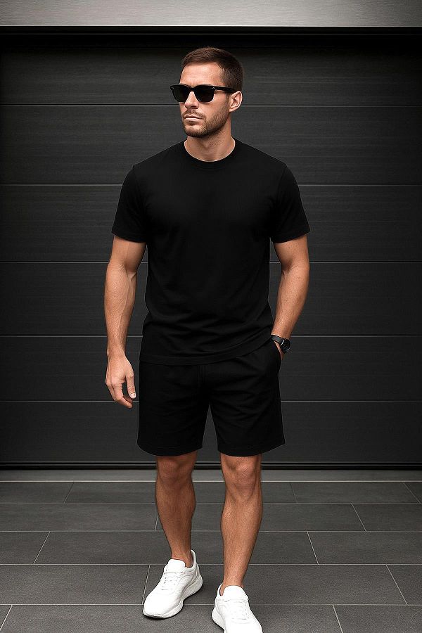 Delpino-Regular Pattern Set of 2 Relax Comfort Fit Without Ribbon Tshirt Shorts Tracksuit Set 1