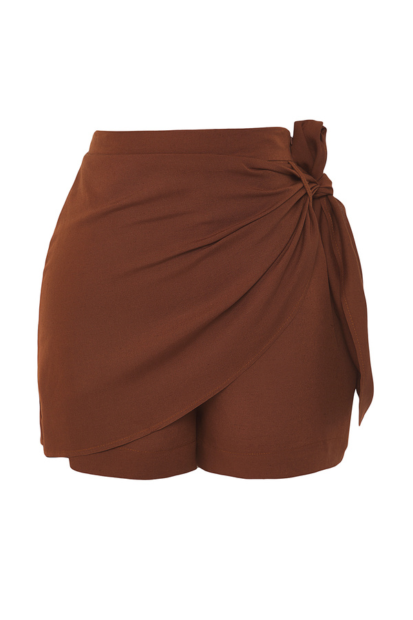 Edit by Trendyol-Brązowe lniane spódnico-spodenki tkane i bermudy TEDSS25SR00005 1