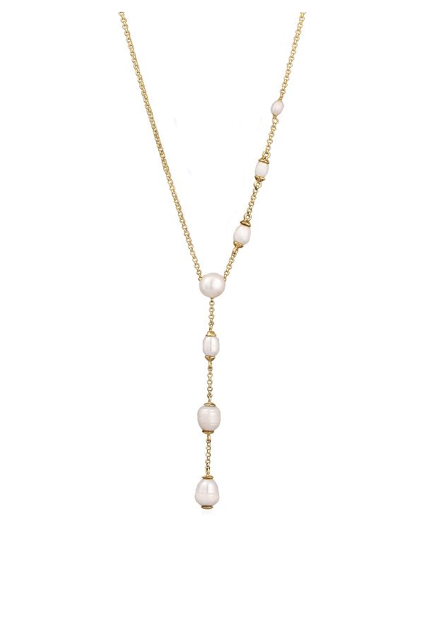 ELLI-Halskette Elli Y-Kette mit Perlen Damen Peachain Süßwasser-Zuchtperlen weiß 925 Sterling Silber 1