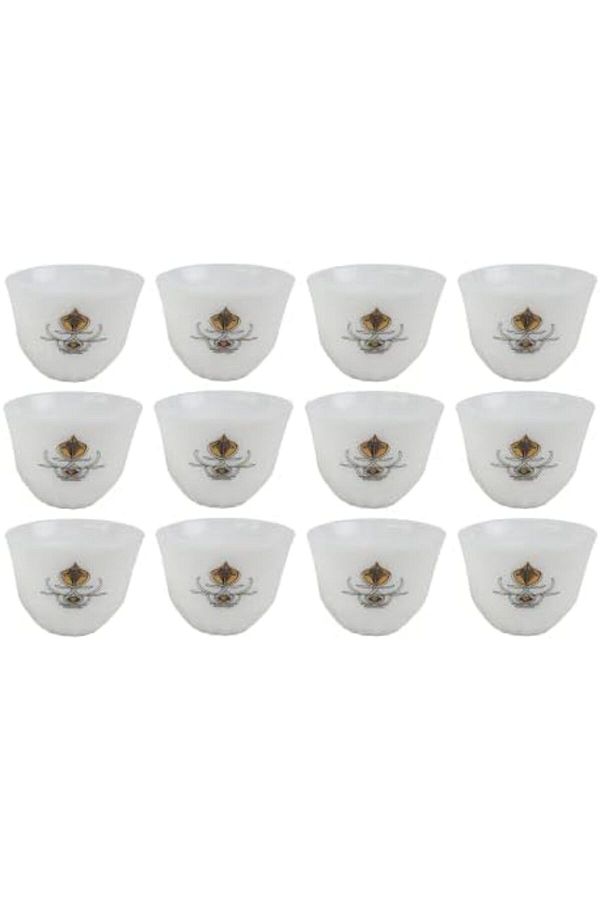 ALSAIF-Set Of Java Cups, 12 Pieces, White/gold, Medium Size, Al Saif 1