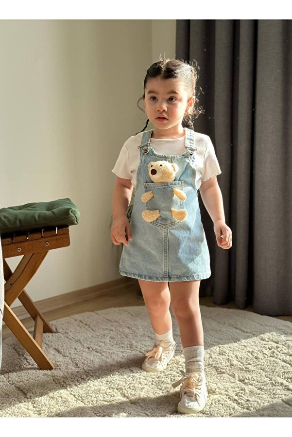 BOYBOY Kız Çocuk Ayarlanabilir Askılı Ayıcıklı Kot Jile