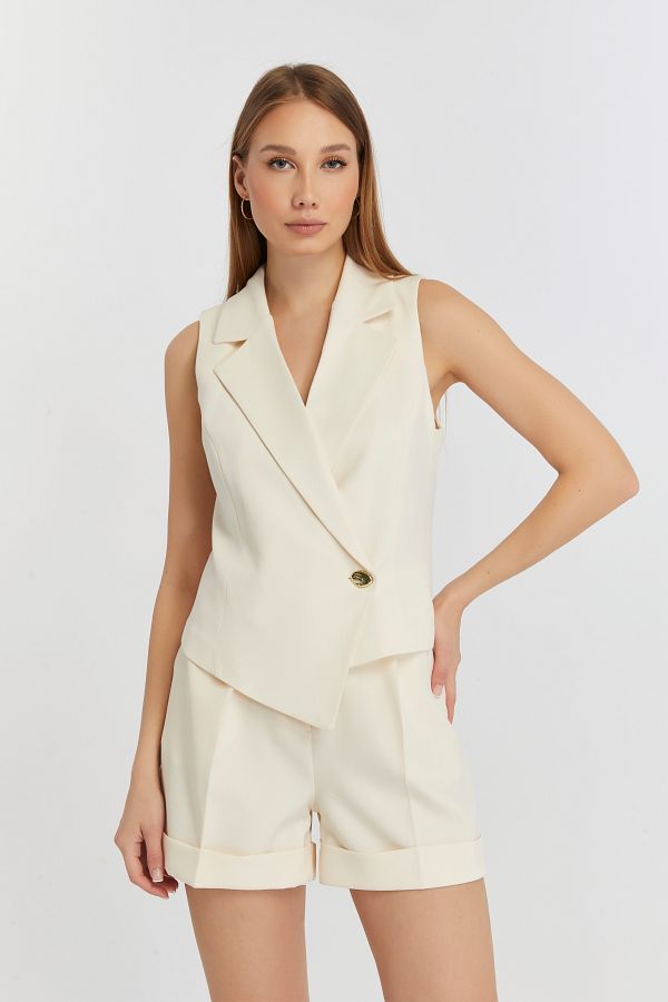 Bolivente-Pantaloni scurți Ecru Regular Fit, cu croiala relaxată 1