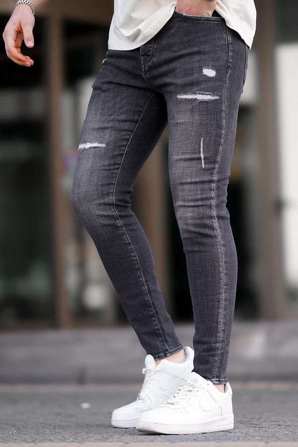 Madmext-Schwarze Skinny Fit Jeans mit Rissen 6889 für Herren 1