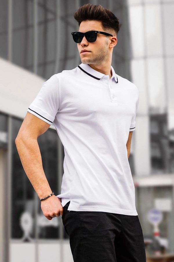 Madmext-Weißes, einfarbiges Herren-T-Shirt mit Polokragen 1