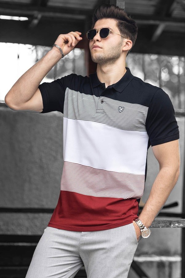Madmext Color Blocked Black Polo Neck Men's T-Shirt 9280