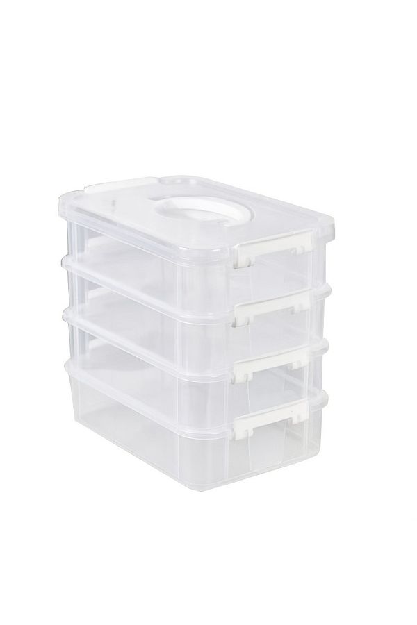 Choice-White Extra Large 4-tier Stackable Storage Box With Lid Clear Plastic Organizer Toy Building Block S 1