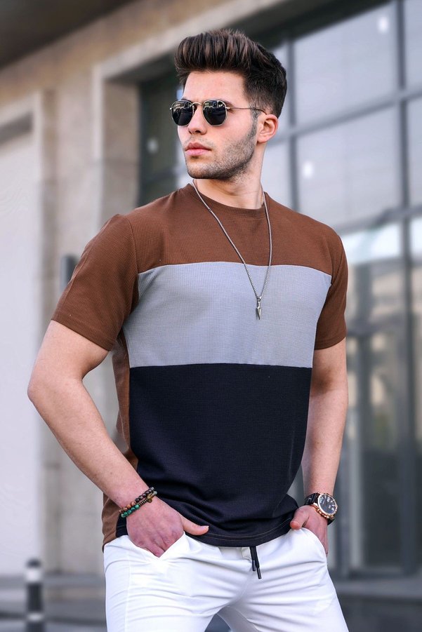 Madmext Men's Color Block Brown T-Shirt 5826